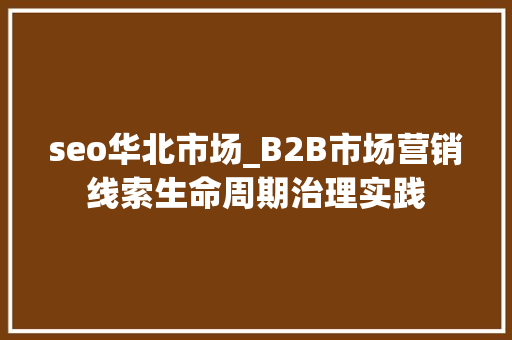 seo华北市场_B2B市场营销线索生命周期治理实践