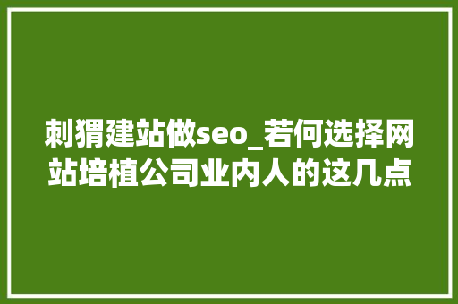 刺猬建站做seo_若何选择网站培植公司业内人的这几点忠言你必须记住 刺猬建站做seo_若何选择网站培植公司业内人的这几点忠言你必须记住 必应SEO
