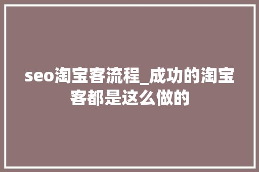 seo淘宝客流程_成功的淘宝客都是这么做的