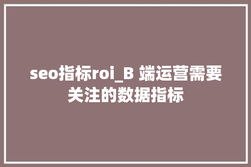seo指标roi_B 端运营需要关注的数据指标 seo指标roi_B 端运营需要关注的数据指标 搜狗SEO