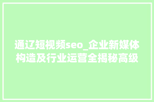 通辽短视频seo_企业新媒体构造及行业运营全揭秘高级版 通辽短视频seo_企业新媒体构造及行业运营全揭秘高级版 搜狗SEO