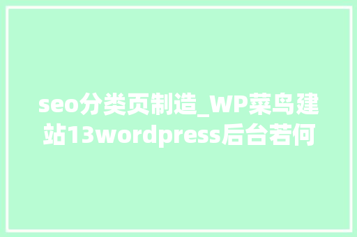 seo分类页制造_WP菜鸟建站13wordpress后台若何创建文章分类 seo分类页制造_WP菜鸟建站13wordpress后台若何创建文章分类 SEO关键词