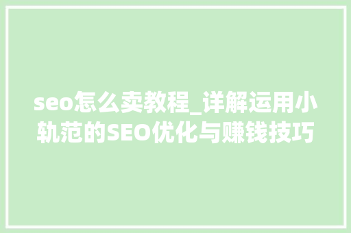 seo怎么卖教程_详解运用小轨范的SEO优化与赚钱技巧 seo怎么卖教程_详解运用小轨范的SEO优化与赚钱技巧 神马SEO