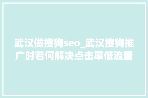 武汉做搜狗seo_武汉搜狗推广时若何解决点击率低流量控制质量度优化的问题