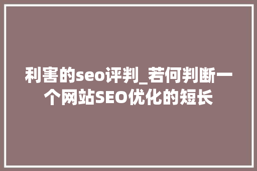 利害的seo评判_若何判断一个网站SEO优化的短长 利害的seo评判_若何判断一个网站SEO优化的短长 神马SEO