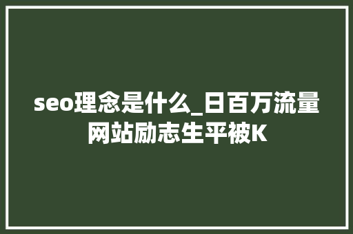 seo理念是什么_日百万流量网站励志生平被K
