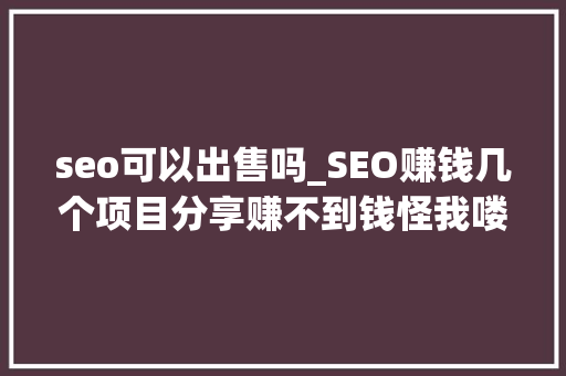 seo可以出售吗_SEO赚钱几个项目分享赚不到钱怪我喽