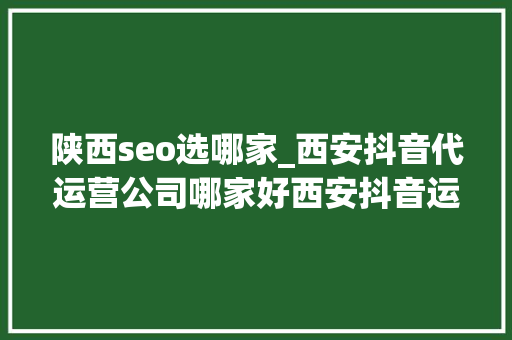 陕西seo选哪家_西安抖音代运营公司哪家好西安抖音运营推广公司排名