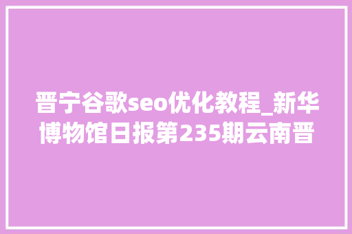 晋宁谷歌seo优化教程_新华博物馆日报第235期云南晋宁古滇国重大年夜考古创造滇国相印封泥出土