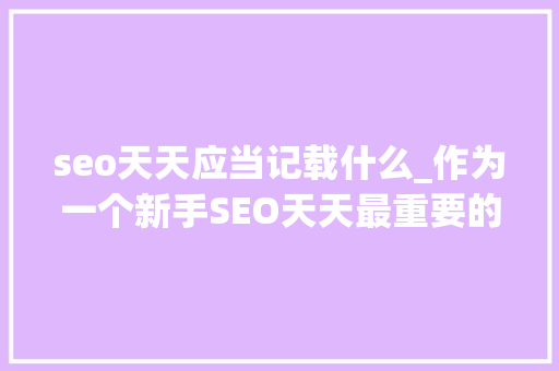 seo天天应当记载什么_作为一个新手SEO天天最重要的工作是什么 seo天天应当记载什么_作为一个新手SEO天天最重要的工作是什么 网站建设公司