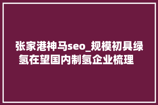 张家港神马seo_规模初具绿氢在望国内制氢企业梳理  未来能源创投风向标