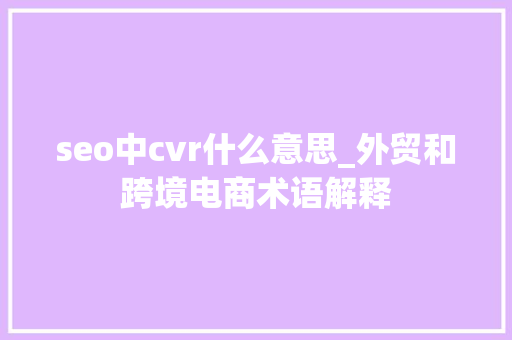 seo中cvr什么意思_外贸和跨境电商术语解释 seo中cvr什么意思_外贸和跨境电商术语解释 搜狗SEO