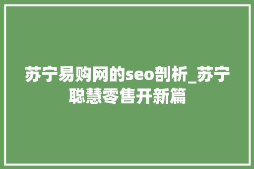 苏宁易购网的seo剖析_苏宁聪慧零售开新篇
