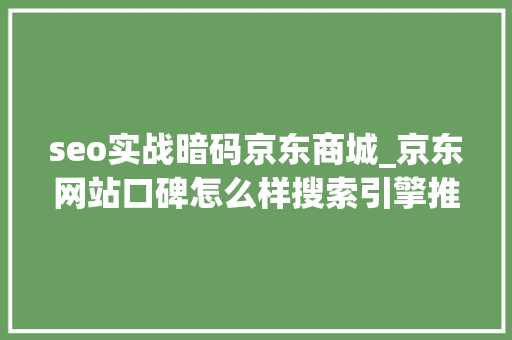 seo实战暗码京东商城_京东网站口碑怎么样搜索引擎推荐