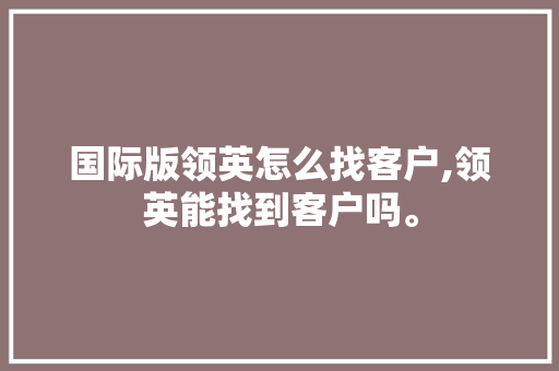 国际版领英怎么找客户,领英能找到客户吗。