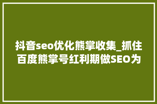 抖音seo优化熊掌收集_抓住百度熊掌号红利期做SEO为你的网站带来流量 抖音seo优化熊掌收集_抓住百度熊掌号红利期做SEO为你的网站带来流量 SEO关键词