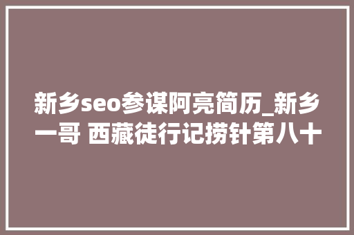 新乡seo参谋阿亮简历_新乡一哥 西藏徒行记捞针第八十天