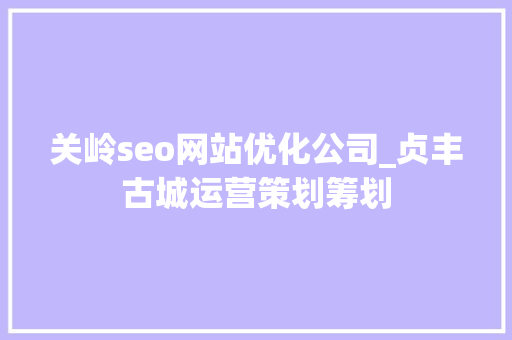 关岭seo网站优化公司_贞丰古城运营策划筹划