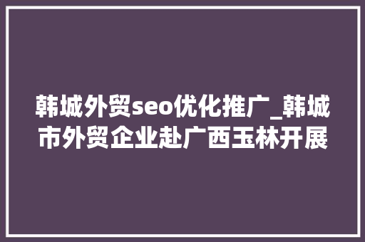 韩城外贸seo优化推广_韩城市外贸企业赴广西玉林开展经贸考察交流活动