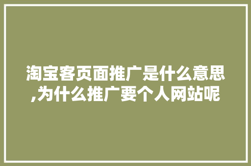淘宝客页面推广是什么意思,为什么推广要个人网站呢。 淘宝客页面推广是什么意思,为什么推广要个人网站呢。 必应SEO