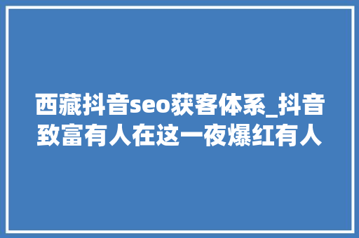 西藏抖音seo获客体系_抖音致富有人在这一夜爆红有人在这月入切切有人却想逃离