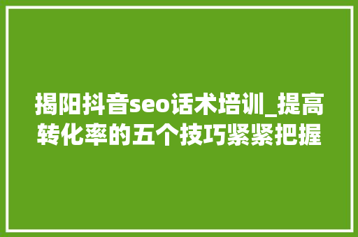 揭阳抖音seo话术培训_提高转化率的五个技巧紧紧把握你的流量 揭阳抖音seo话术培训_提高转化率的五个技巧紧紧把握你的流量 神马SEO