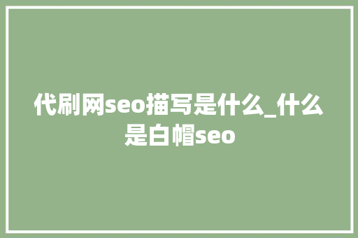代刷网seo描写是什么_什么是白帽seo 代刷网seo描写是什么_什么是白帽seo 必应SEO