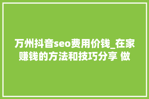 万州抖音seo费用价钱_在家赚钱的方法和技巧分享 做什么能赚钱