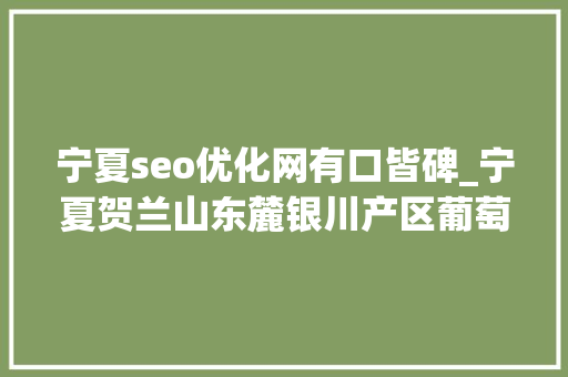 宁夏seo优化网有口皆碑_宁夏贺兰山东麓银川产区葡萄酒京东自营专区正式上线