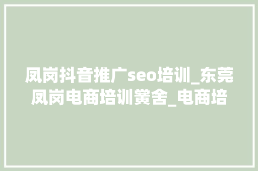 凤岗抖音推广seo培训_东莞凤岗电商培训黉舍_电商培训机构大年夜全
