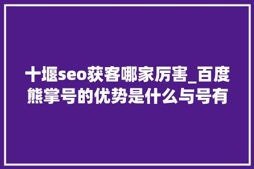 十堰seo获客哪家厉害_百度熊掌号的优势是什么与号有什么差异 十堰seo获客哪家厉害_百度熊掌号的优势是什么与号有什么差异 网站建设公司