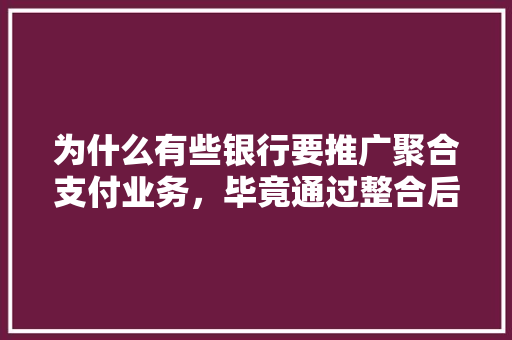 为什么有些银行要推广聚合支付业务，毕竟通过整合后还是要扫微信和支付宝，盈利点在哪里,为什么要推广业务呢。 为什么有些银行要推广聚合支付业务，毕竟通过整合后还是要扫微信和支付宝，盈利点在哪里,为什么要推广业务呢。 网站建设公司