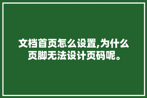 文档首页怎么设置,为什么页脚无法设计页码呢。 文档首页怎么设置,为什么页脚无法设计页码呢。 SEO关键词