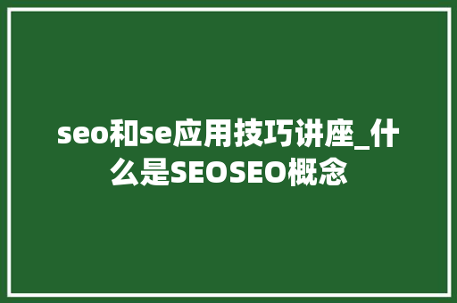 seo和se应用技巧讲座_什么是SEOSEO概念