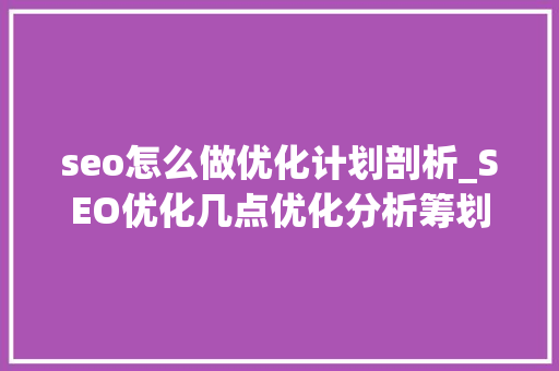 seo怎么做优化计划剖析_SEO优化几点优化分析筹划
