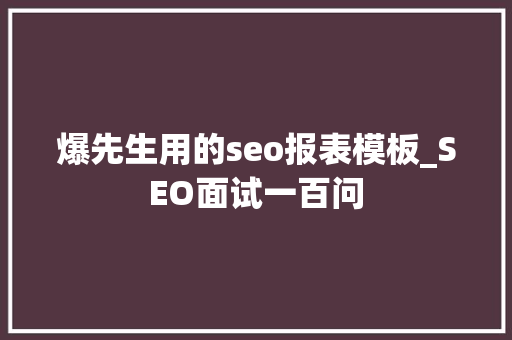 爆先生用的seo报表模板_SEO面试一百问 爆先生用的seo报表模板_SEO面试一百问 百度SEO