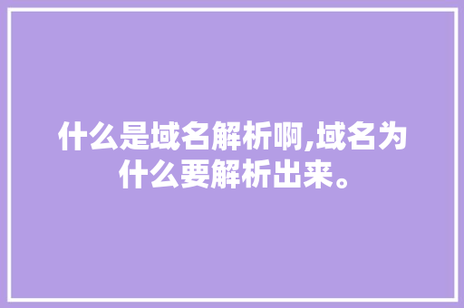 什么是域名解析啊,域名为什么要解析出来。 什么是域名解析啊,域名为什么要解析出来。 网站建设公司
