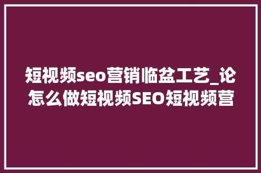 短视频seo营销临盆工艺_论怎么做短视频SEO短视频营销系统短视频SEO营销系统