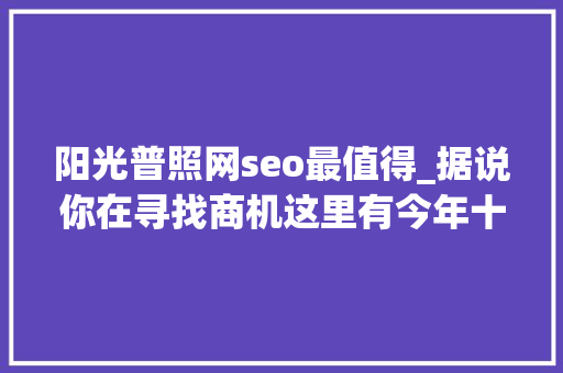 阳光普照网seo最值得_据说你在寻找商机这里有今年十强