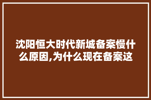 沈阳恒大时代新城备案慢什么原因,为什么现在备案这么慢呢。