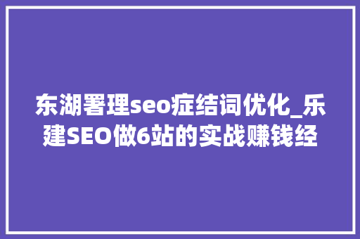东湖署理seo症结词优化_乐建SEO做6站的实战赚钱经验