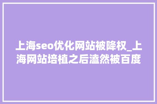 上海seo优化网站被降权_上海网站培植之后溘然被百度降权的原因反应收集