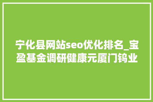 宁化县网站seo优化排名_宝盈基金调研健康元厦门钨业等5只个股 宁化县网站seo优化排名_宝盈基金调研健康元厦门钨业等5只个股 百度SEO