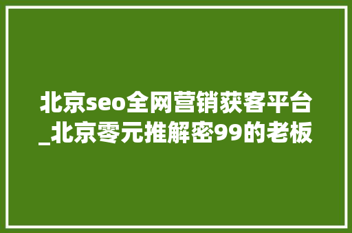 北京seo全网营销获客平台_北京零元推解密99的老板都不知道若安在互联网上找到客户