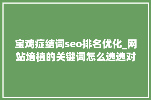 宝鸡症结词seo排名优化_网站培植的关键词怎么选选对关键词实现SEO优化 宝鸡症结词seo排名优化_网站培植的关键词怎么选选对关键词实现SEO优化 搜狗SEO