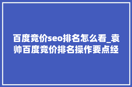 百度竞价seo排名怎么看_袁帅百度竞价排名操作要点经验总结