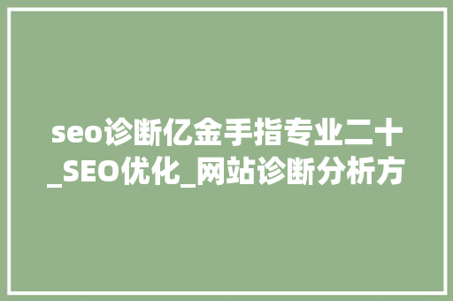 seo诊断亿金手指专业二十_SEO优化_网站诊断分析方法