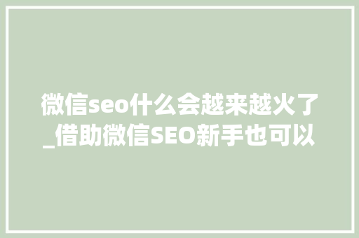 微信seo什么会越来越火了_借助微信SEO新手也可以轻松引流快速增粉 微信seo什么会越来越火了_借助微信SEO新手也可以轻松引流快速增粉 必应SEO