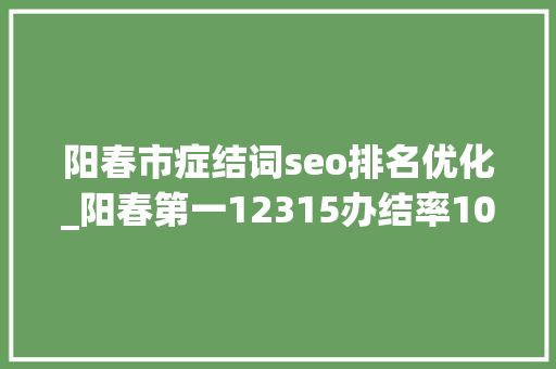 阳春市症结词seo排名优化_阳春第一12315办结率100