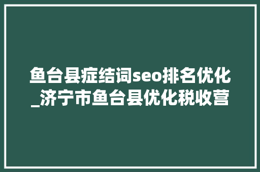 鱼台县症结词seo排名优化_济宁市鱼台县优化税收营商情形 做事经济高质量成长